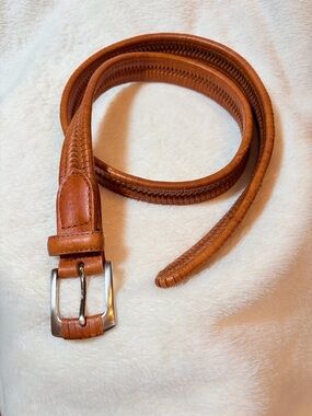 Bosca Woven Leather Belt in Cognac Brown - Unisex